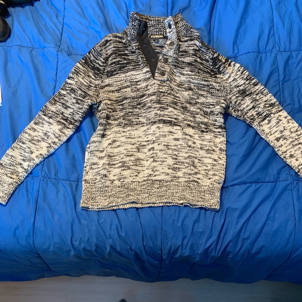 Express Half Button Patterned Sweater - image 1